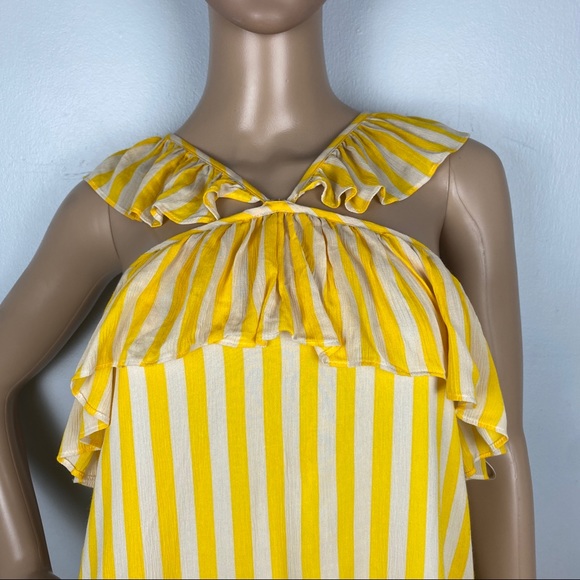 REBECCA MINKOFF YELLOW STRIPED RUFFLE MINI DRESS - Picture 4 of 12